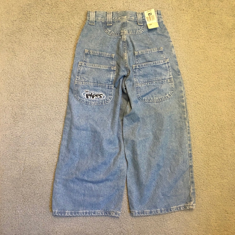VTG Lee Pipes Boys XS Wide Leg Skater Jeans Baggy Denim 90s Classic Stone JNCO